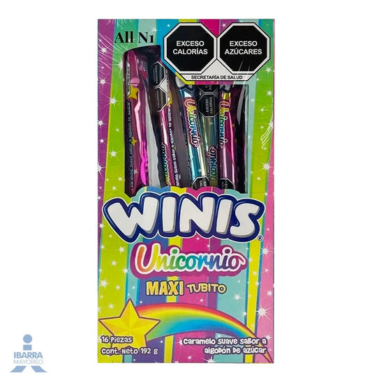 Dulce Winis Tubito Maxi Unicornio 16 pzas.