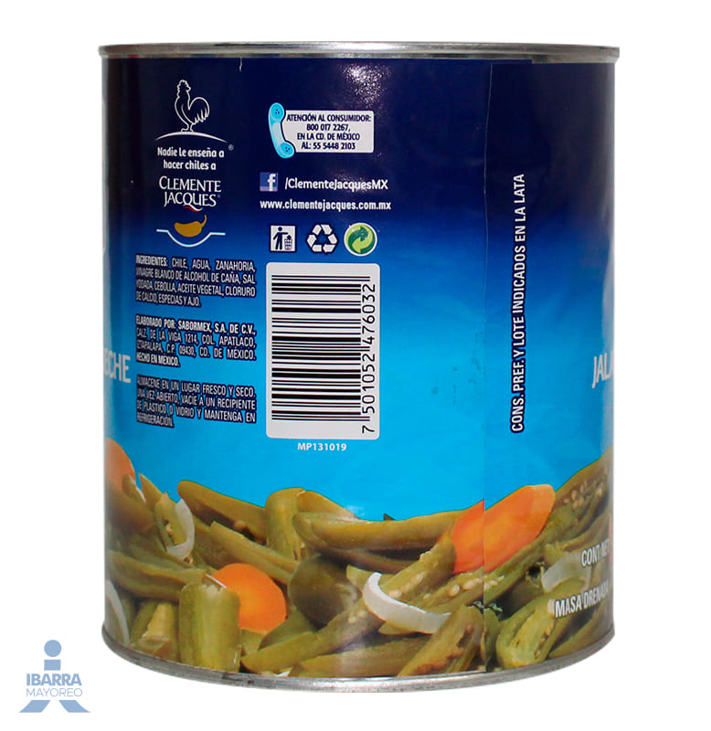 Chiles Jalapeños Rajas Clemente Jacques 2.8 kg