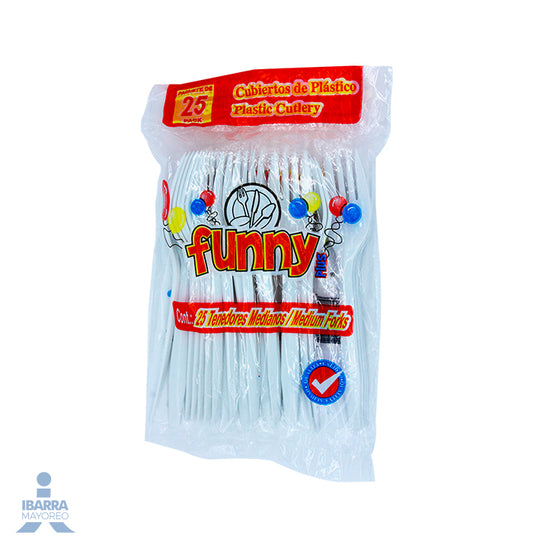 Tenedor Plástico Funny Plus Mediano 25 pzas.