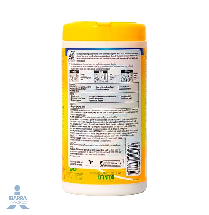Desinfectante Lysol Toallitas Citrus 80 pzas.