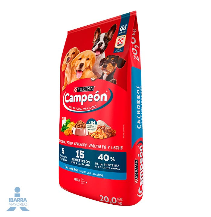 Campeón alimento seco perros cachorro todos los tamaños carne y pollo 20 kg