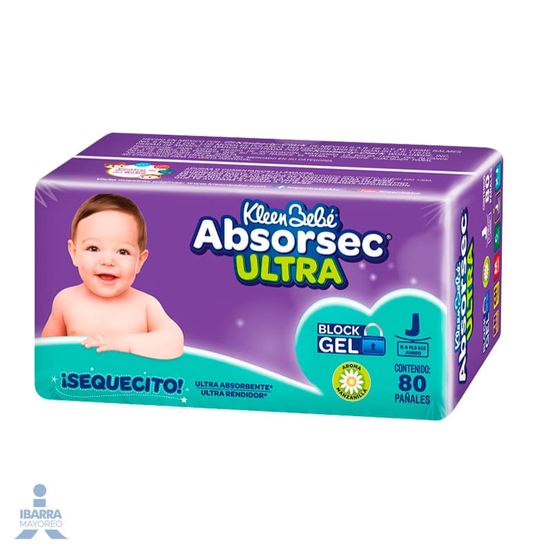Pañal KleenBebé Absorsec Ultra Jumbo 80 pzas.