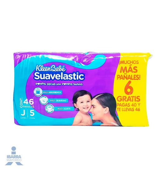Pañal KleenBebé Suavelastic Jumbo 40 GRATIS 6 pzas.