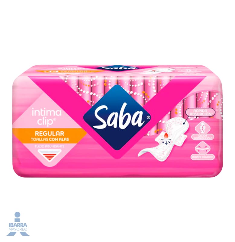 Toalla Sanitaria Saba Íntima Clip Regular con alas 10 pzas. 