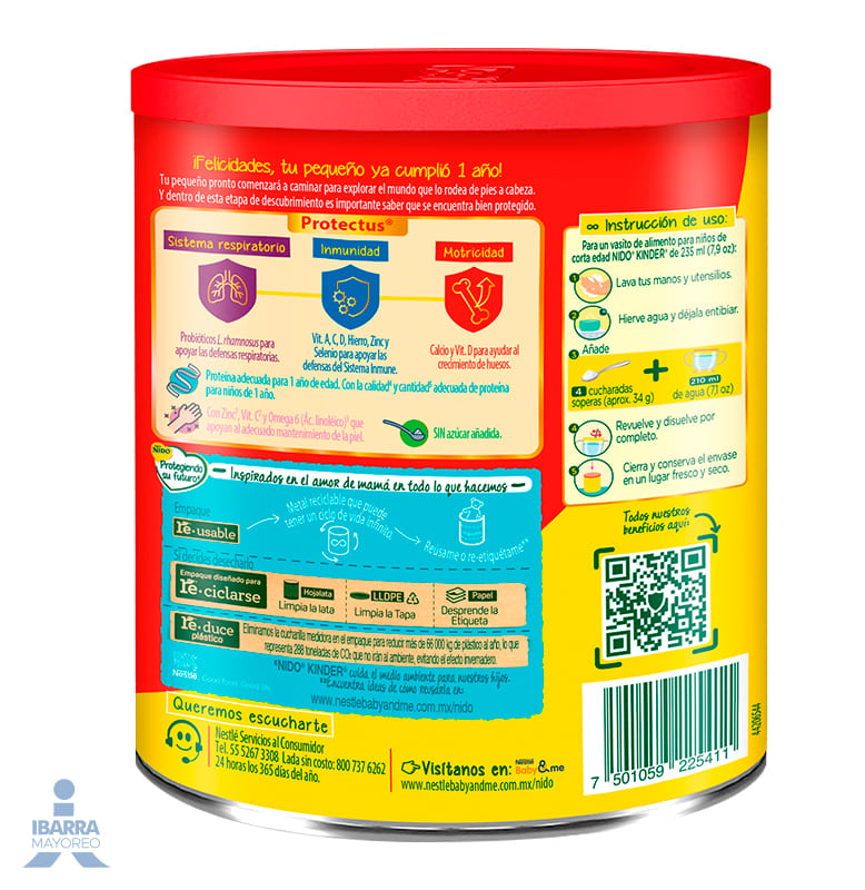 Alimento para niños de corta edad Nido Kinder 1+ Lata 360 g
