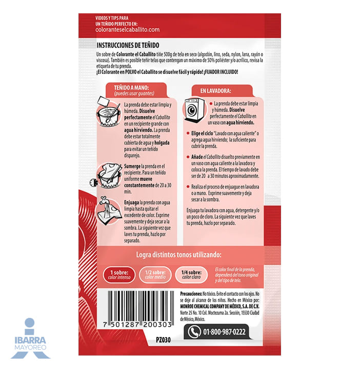 Colorante para Ropa El Caballito Rojo Granada 20 g