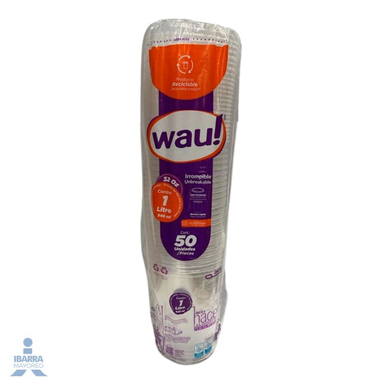 Envase Plástico Wau con tapa 32 oz 50 pzas.