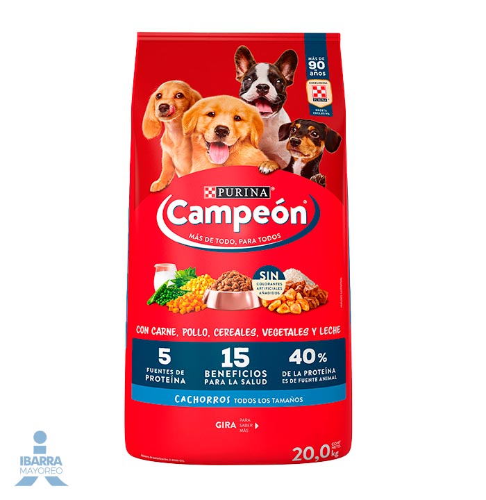 Campeón alimento seco perros cachorro todos los tamaños carne y pollo 20 kg