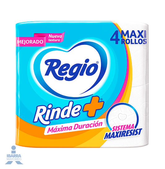 Papel Higiénico Regio Rinde Más 400 hojas 4 rollos