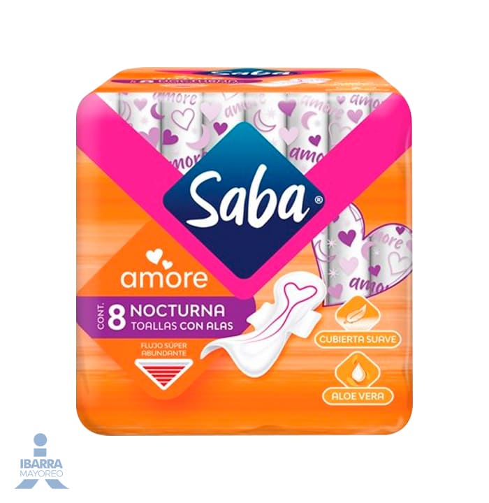 Toalla Sanitaria Saba Amore Nocturna con alas 8 pzas.