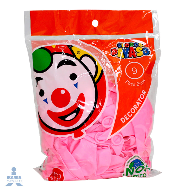 Globo Payaso no. 9 Fiesta Rosa Bebé 100 pzas.