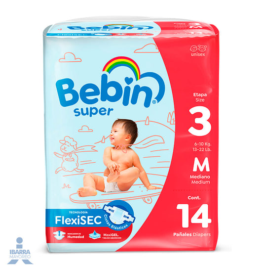 Pañal Bebin Súper Mediano 14 pzas.