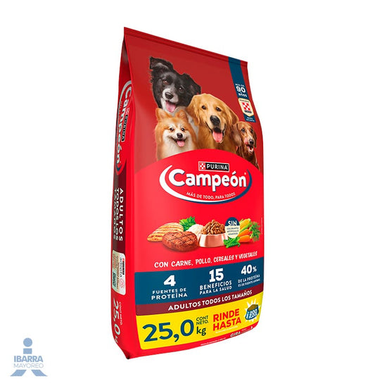 Campeón alimento seco perros adultos todos los tamaños carne y pollo 25 kg