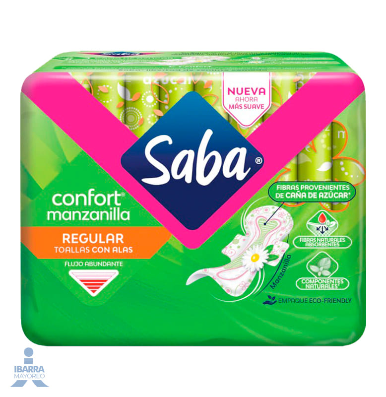 Toalla Sanitaria Saba Confort Manzanilla Regular con alas 10 pzas. 