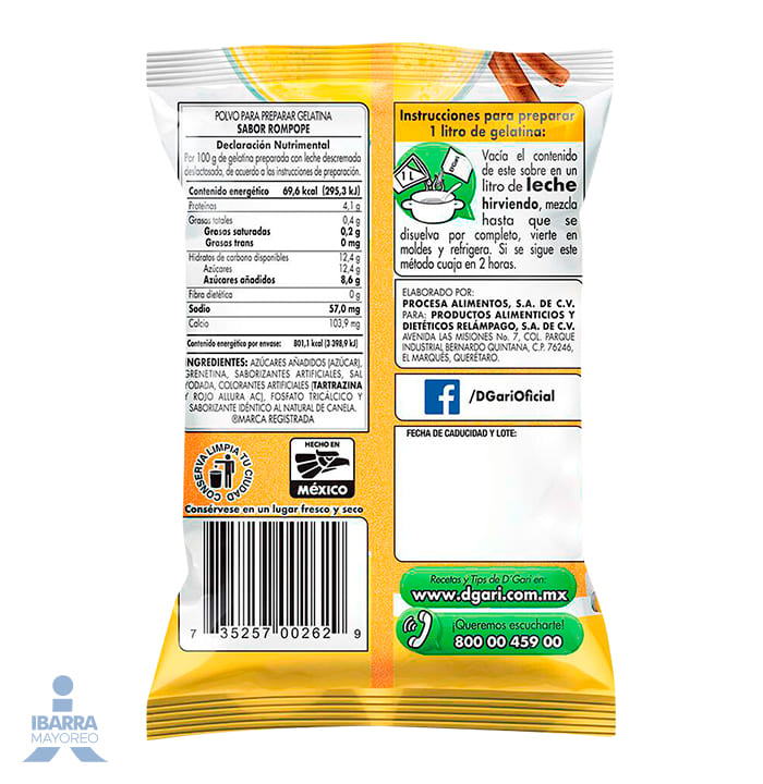 Gelatina D Gari Rompope Leche 120 g