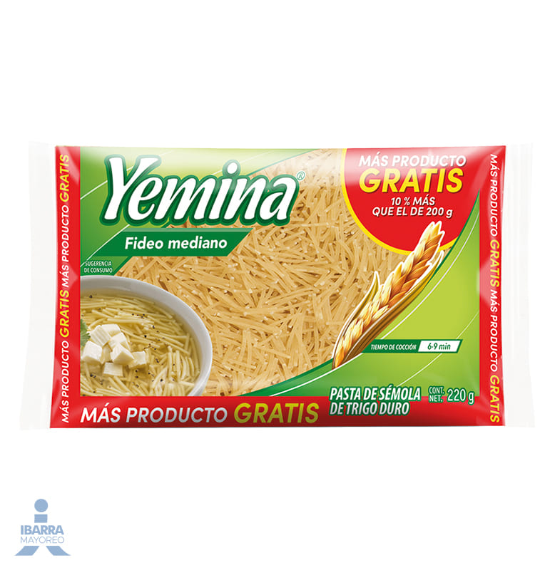 Pasta Yemina Fideo Mediano más producto 220 g
