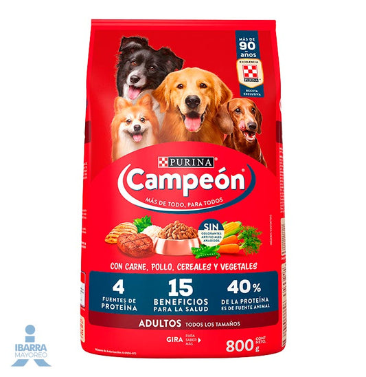 Campeón alimento seco perros adultos todos los tamaños carne y pollo 800 g