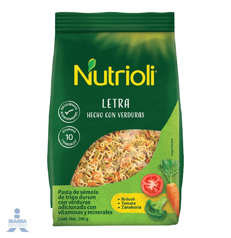 Pasta Nutrioli Letra hecho con verduras 200 g