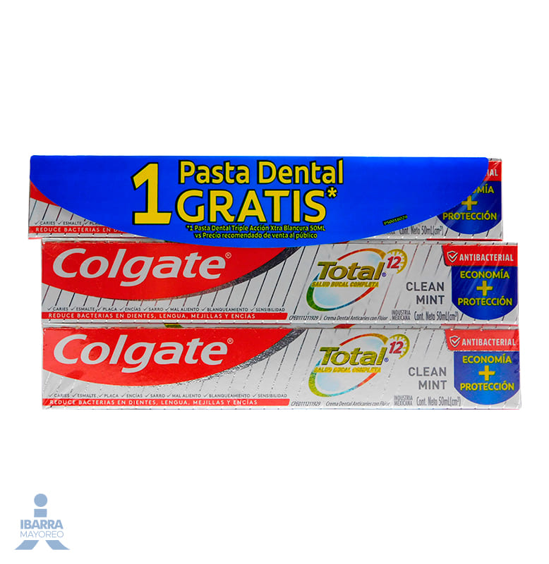 Crema Dental Colgate Total 3/50 ml + 2 Triple Acción GRATIS 1 Extra Blancura