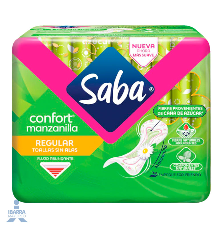 Toalla Sanitaria Saba Confort Manzanilla Regular sin alas 10 pzas.