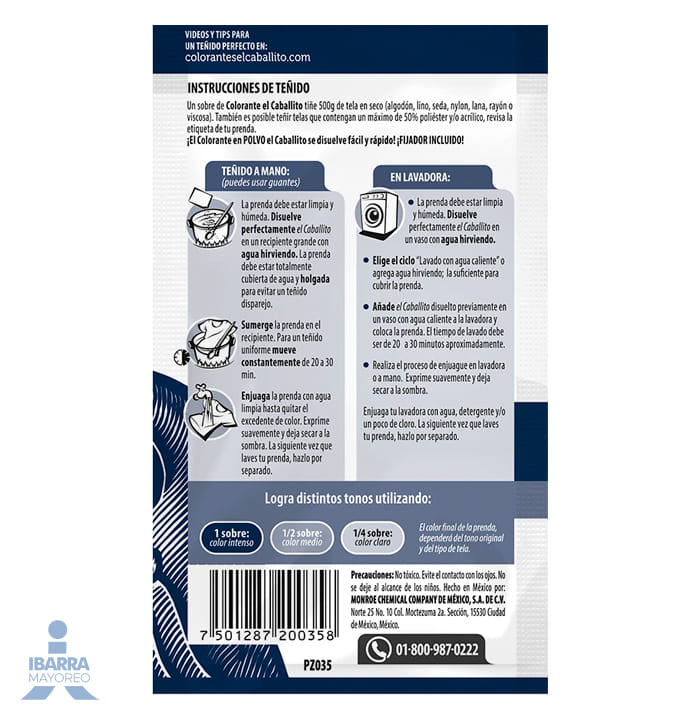 Colorante para Ropa El Caballito Azul Profundo 16 g