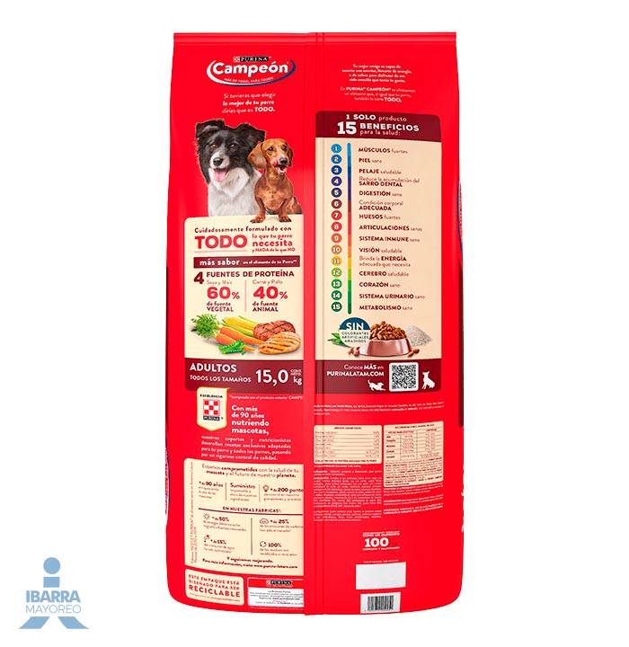 Campeón alimento seco perros adultos todos los tamaños carne y pollo 15 kg