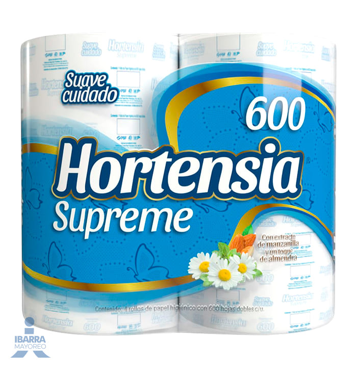 Papel Higiénico Hortensia Supreme 600 hojas 4 rollos