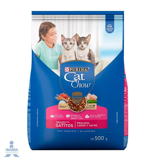 Cat Chow Defense Plus alimento seco gatitos sabor pescado carne y leche 500 g