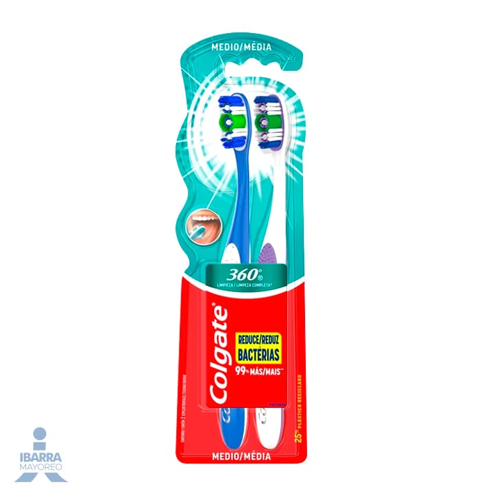 Cepillo Dental Colgate 360 Medio 2 pzas.