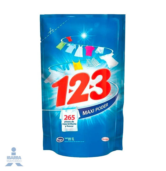 Detergente Líquido 123 Fresca Blancura Econopack 1 L