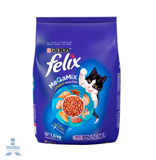 Felix Megamix alimento seco gatos adultos todas razas 7 proteínas 1.5 kg