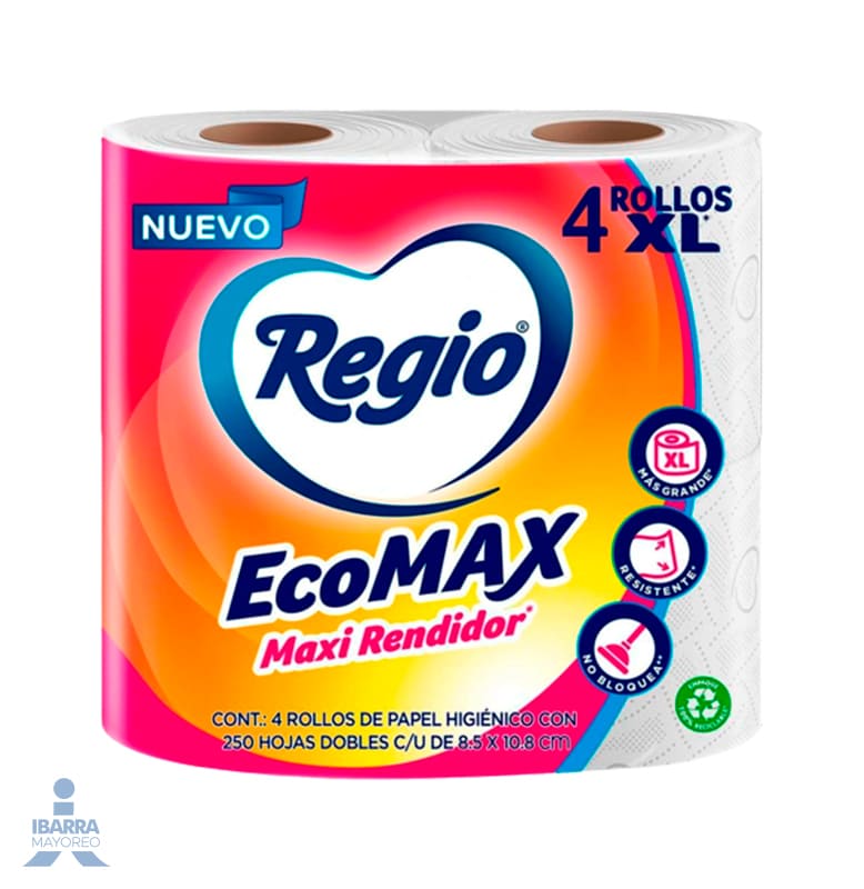 Papel Higiénico Regio Eco Max 250 hojas 4 rollos