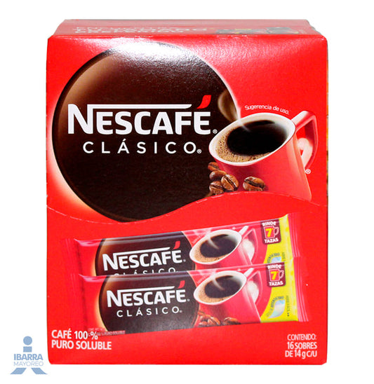 Café soluble Nescafé Clásico exhibidor con 16 stick 14 g