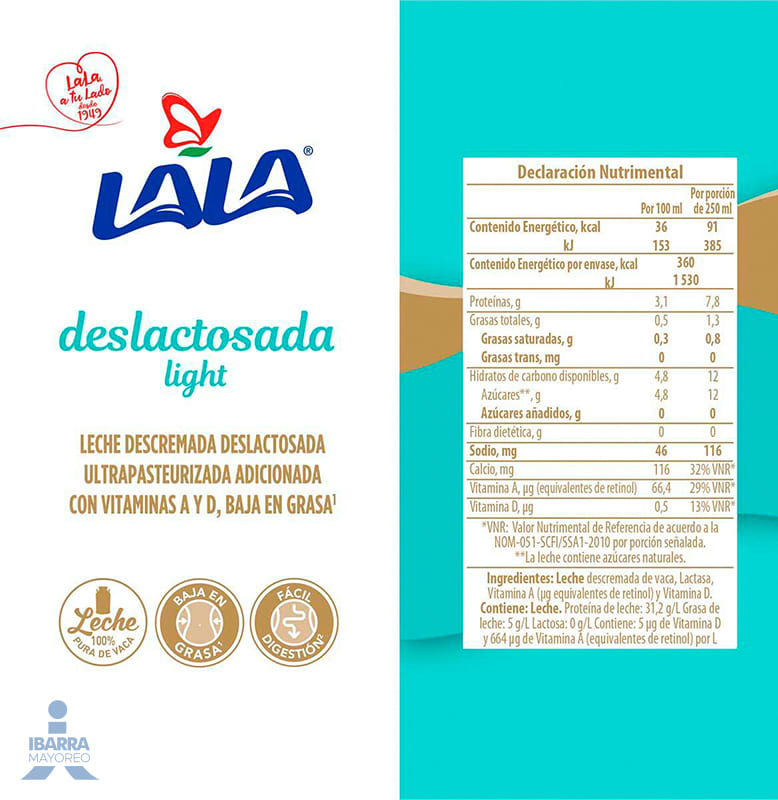 Leche Lala Deslactosada Light 1 L
