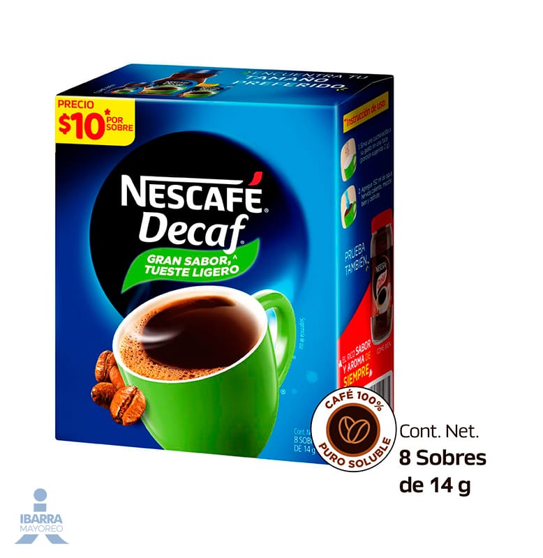 Café descafeinado soluble Nescafé Decaf 8 sobres de 14 g