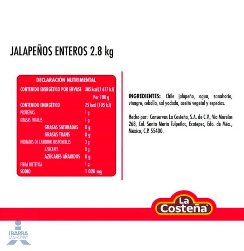 Chiles Jalapeños Enteros La Costeña 2.8 kg